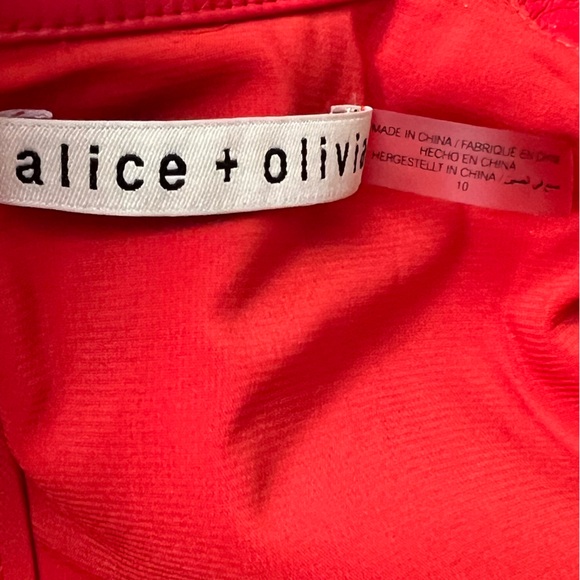 ALICE + OLIVIA Mila red Vegan Leather Deep V Twist-Front Mini Dress 10 - Picture 14 of 15